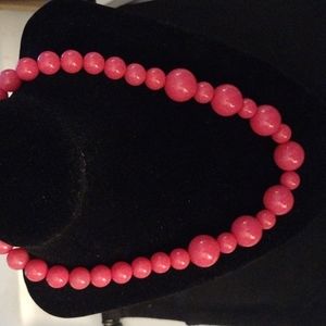 Vintage Hot Pink Plastic Bead Necklace